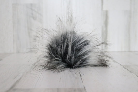 Gray & Black Faux Fur Pom Pom